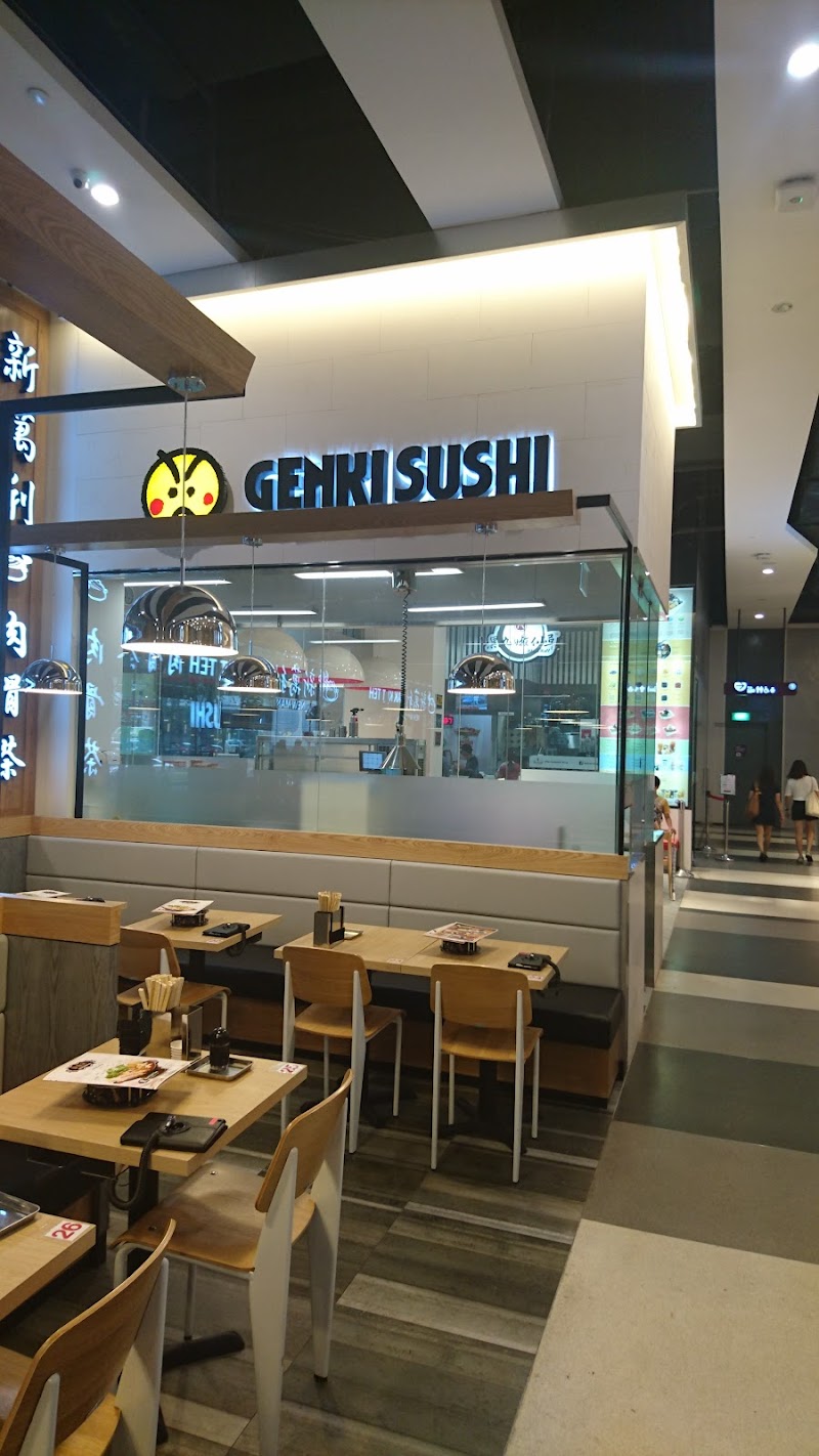 Salmon Trio sushi arriving on automated bullet train at Genki Sushi