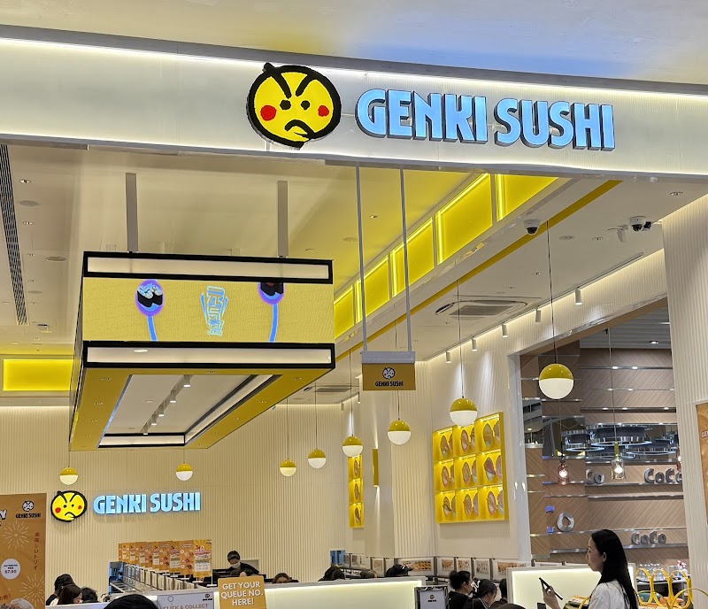 Genki Sushi Bugis+ interior with automated delivery tracks