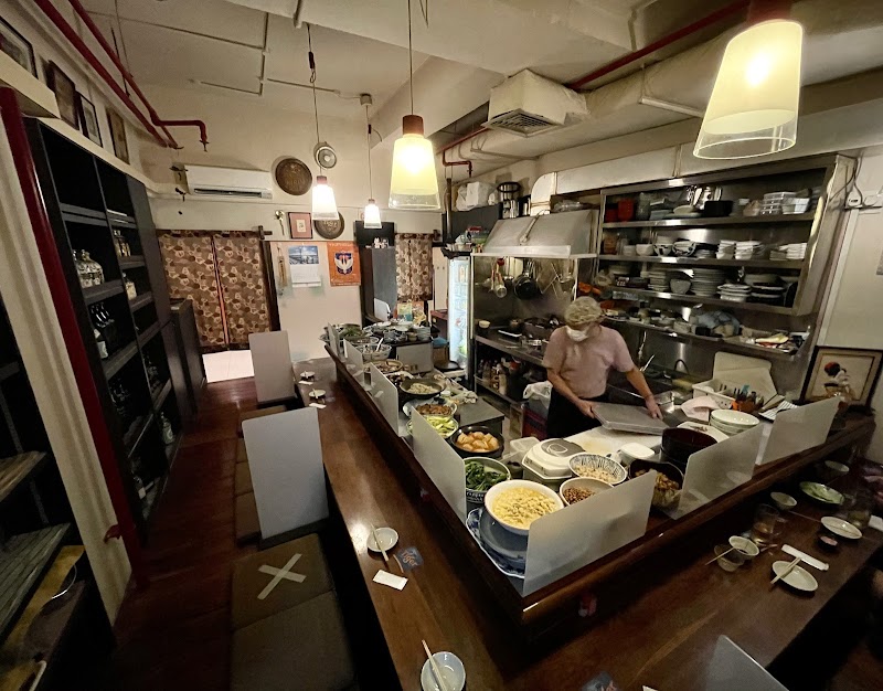 Izakaya Naniwa obanzai dishes displayed on counter Cuppage Plaza