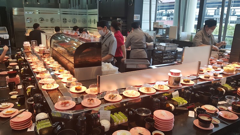 Sushi Express conveyor belt loaded with sushi